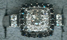 .81CT WHITE & BLACK DIAMOND 14KT WHITE GOLD 3D ROUND HALO SQUARE ENGAGEMENT RING