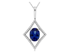 1.45CT DIAMOND & AAA TANZANITE 14KT WHITE GOLD OVAL & ROUND GEOMETRICAL PENDANT