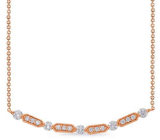 .33CT DIAMOND 14KT ROSE GOLD 3D CLASSIC ROUND FILIGREE HEXAGON BAR LOVE NECKLACE