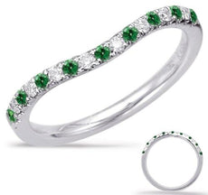 .22CT DIAMOND & AAA EMERALD 14KT WHITE GOLD 3D CLASSIC V SHAPE ANNIVERSARY RING