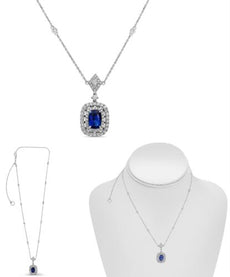 2.67CT DIAMOND & AAA SAPPHIRE 18KT WHITE GOLD CUSHION KITE & ROUND LOVE NECKLACE