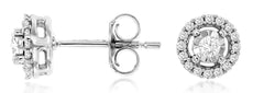 ESTATE .22CT DIAMOND 14KT WHITE GOLD 3D CLASSIC HALO SOLITAIRE STUD EARRINGS