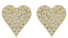 .18CT DIAMOND 14KT YELLOW GOLD 3D CLASSIC PAVE HEART SHAPE LOVE STUD EARRINGS