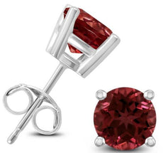 ESTATE 1.0CT AAA GARNET 14KT WHITE GOLD 3D CLASSIC ROUND 4 PRONG STUD EARRINGS