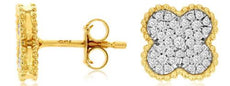 ESTATE .35CT DIAMOND 14KT YELLOW GOLD 3D FOUR CLOVER FLOWER STUD EARRINGS