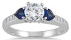 2.32CT DIAMOND & AAA SAPPHIRE 14KT WHITE GOLD ROUND & HEART SHAPE 3 STONE RING