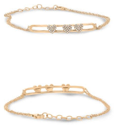 .14CT DIAMOND 14KT ROSE GOLD 3D ROUND PAVE TRIPLE HEART ADJUSTABLE LOVE BRACELET