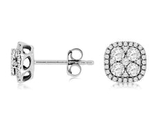 ESTATE .50CT DIAMOND 14KT WHITE GOLD CLASSIC CLUSTER SQUARE HALO STUD EARRINGS