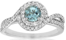 1.03CT DIAMOND & AAA AQUAMARINE 14KT WHITE GOLD ROUND DOUBLE HALO INFINITY RING