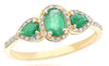 ESTATE .85CT DIAMOND & AAA EMERALD 18K YELLOW GOLD 3 STONE HALO ANNIVERSARY RING