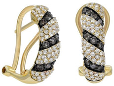 .83CT WHITE & CHOCOLATE FANCY DIAMOND 14KT YELLOW GOLD 3D SEMI CIRCULAR EARRINGS