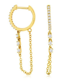 ESTATE .29CT DIAMOND 14KT 2 TONE GOLD 3D BY THE YARD HUGGIE FUN HANGING EARRINGS