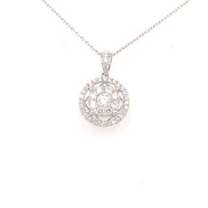 .50CT DIAMOND 18KT WHITE GOLD 3D ROUND FLOWER SOLITAIRE CIRCULAR HALO PENDANT