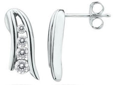 ESTATE .26CT DIAMOND 14K WHITE GOLD 4 STONE GRADUATING JOURNEY HANGING EARRINGS