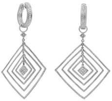 LARGE .22CT DIAMOND 14KT WHITE GOLD 3D MULTI SQUARE GEOMETRICAL HUGGIE EARRINGS