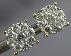 ESTATE LARGE 2.01CT DIAMOND 14KT YELLOW GOLD ROUND CLUSTER FLOWER STUD EARRINGS