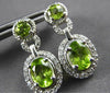 2.25CT DIAMOND & AAA PERIDOT 14KT WHITE GOLD OVAL & ROUND HALO HANGING EARRINGS