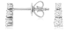 ESTATE .29CT DIAMOND 14KT WHITE GOLD 3D CLASSIC 3 STONE LOVE STUD EARRINGS