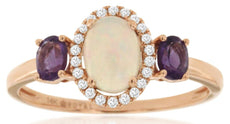 .90CT DIAMOND & AAA OPAL & AMETHYST 14KT ROSE GOLD 3D OVAL & ROUND HALO FUN RING