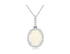1.88CT DIAMOND & AAA OPAL 14KT WHITE GOLD 3D OVAL & ROUND HALO FLOATING PENDANT