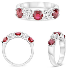 2.30CT DIAMOND & AAA RUBY 14KT WHITE GOLD ROUND 5 STONE LUCIDA ANNIVERSARY RING