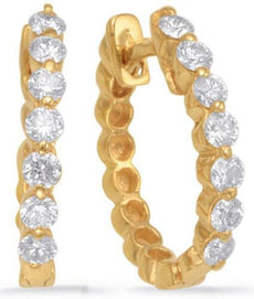 .31CT DIAMOND 14KT WHITE GOLD 7 STONE SHARED PRONG HUGGIE HOOP HANGING EARRINGS