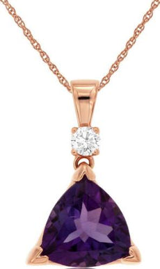 2.10CT DIAMOND & AAA AMETHYST 14KT ROSE GOLD TRILLION & ROUND SOLITARE PENDANT