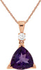 2.10CT DIAMOND & AAA AMETHYST 14KT ROSE GOLD TRILLION & ROUND SOLITARE PENDANT