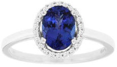1.42CT DIAMOND & AAA TANZANITE 14KT WHITE GOLD OVAL & ROUND HALO ENGAGEMENT RING