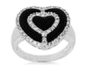 ESTATE .38CT DIAMOND & AAA BLACK ONYX 14KT WHITE GOLD 3D DOUBLE HEART LOVE RING