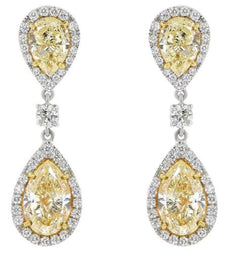 EXTRA LARGE 9.62CT WHITE & FANCY YELLOW DIAMOND 18K 2 TONE GOLD HANGING EARRINGS