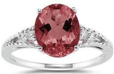 1.76CT DIAMOND & AAA GARNET 14KT WHITE GOLD 3D OVAL & ROUND FRIENDSHIP LOVE RING