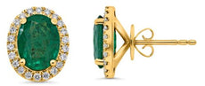 2.97CT DIAMOND & AAA EMERALD 18KT YELLOW GOLD OVAL & ROUND FLOWER STUD EARRINGS