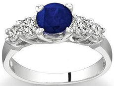 1.46CT DIAMOND & AAA SAPPHIRE 14KT WHITE GOLD 3D ROUND 5 STONE ENGAGEMENT RING