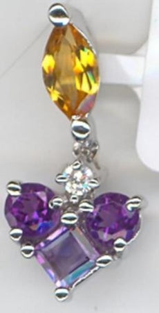 .62CT DIAMOND & AAA CITRINE & AAA AMETHYST 14KT WHITE GOLD LOVE FLOATING PENDANT