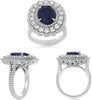 LARGE 6.14CT DIAMOND & AAA SAPPHIRE 18KT WHITE GOLD OVAL & ROUND ENGAGEMENT RING