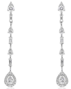 1.60CT DIAMOND 14K WHITE GOLD ROUND & BAGUETTE HALO BY THE YARD HANGING EARRINGS