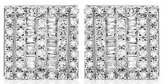 .34CT DIAMOND 14KT WHITE GOLD 3D ROUND & BAGUETTE MULTI ROW SQUARE STUD EARRINGS