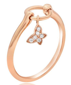 ESTATE .04CT DIAMOND 18KT ROSE GOLD CIRCLE OF LIFE BUTTERFLY LOVE FLOATING RING