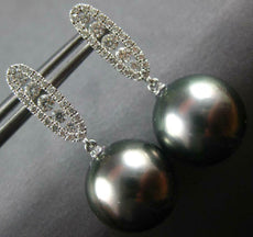 .45CT DIAMOND & AAA TAHITIAN PEARL 18K WHITE GOLD 3D CLASSIC BAR HANGING ARRINGS
