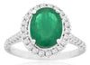 3.0CT DIAMOND & AAA EMERALD 14KT WHITE GOLD 3D OVAL & ROUND HALO ENGAGEMENT RING
