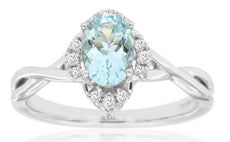 .79CT DIAMOND & AAA AQUAMARINE 14K WHITE GOLD 3D OVAL & ROUND INFINITY LOVE RING