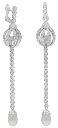 1.65CT DIAMOND & AAA SOUTH SEA PEARL 14KT WHITE GOLD FILIGREE CROWN FUN EARRINGS