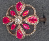 1.58CT DIAMOND & AAA RUBY 14KT ROSE GOLD PEAR SHAPE & ROUND FLOWER SQUARE RING