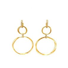 LARGE .27CT DIAMOND 18KT YELLOW GOLD 3D MULTI CIRCULAR FUN HANGING EARRINGS