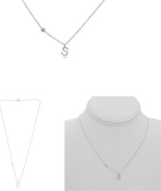 .09CT DIAMOND 14KT WHITE GOLD ROUND INITIAL S SOLITAIRE BY THE YARD FUN NECKLACE