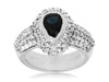 2.65CT DIAMOND & AAA SAPPHIRE 14K WHITE GOLD 3D PEAR SHAPE BEZEL ENGAGEMENT RING
