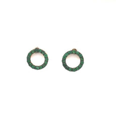 ESTATE .47CT AAA EMERALD 18KT YELLOW GOLD 3D CIRCLE OF LIFE FUN STUD EARRINGS