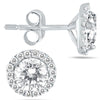 ESTATE 1.25CT DIAMOND 14KT WHITE GOLD CLASSIC ROUND SOLITAIRE HALO STUD EARRINGS