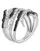 LARGE 1.56CT WHITE & BLACK DIAMOND 18KT WHITE GOLD 3D MULTI ROW CRISS CROSS RING